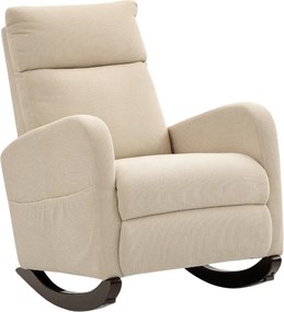 Cadeira de Baloiço de Veludo com Encosto Alto Pés de Madeira Bolsos Apoios de Braços Estilo Moderno 67x94x105 cm Bege