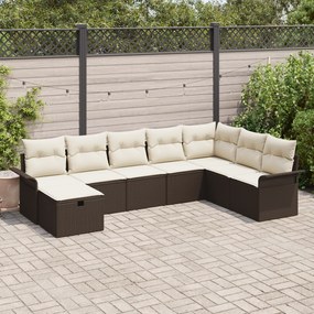 Conjunto de Sofá de Jardim de 8 Peças com Almofadas Castanho de Vime P