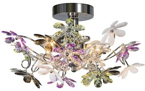 Plafon Cromado com Flores de Plástico Multicoloridas 38cm - Fiore Art Deco,Clássico / Antigo,Country / Rústico,Moderno