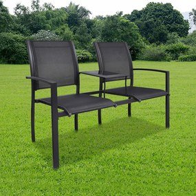 vidaXL Banco de jardim de 2 lugares 131 cm aço e textilene preto