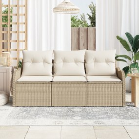 Conjunto de Sofá de Jardim com Almofadas Bege Rattan Poliéster