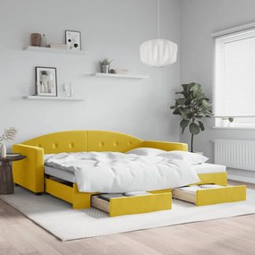 vidaXL Sofá-cama com gavetão e gavetas 100x200 cm veludo amarelo