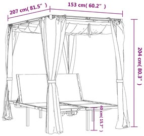 Espreguiçadeira dupla com cortinas laterais e no topo antracite