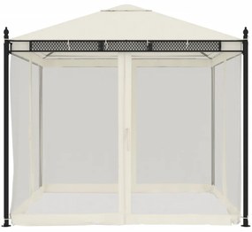 Gazebo com paredes de malha 2,93x2,93 m aço creme