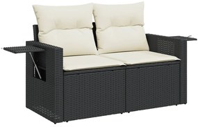 3 pcs conjunto sofás de jardim com almofadões vime PE preto