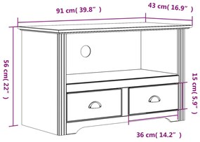 Armário TV c/ 2 gavetas BODO 91x43x56 cm pinho maciço castanho