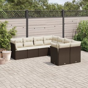 vidaXL 8 pcs conjunto sofás de jardim c/ almofadões vime PE castanho