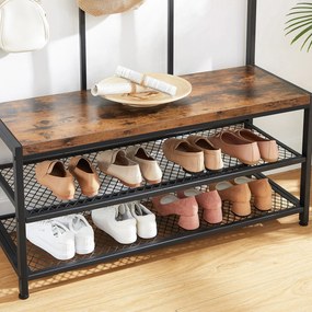 Cabide bengaleiro entrada e banco de sapatos de estilo industrial 100 x 40 x 184 cm Castanho Vintage-preto