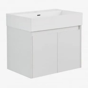 Conjunto De Móvel De Casa De Banho Suspenso 60x40 Cm Em Madeira Com Lavatório Integrado Genevie Branco Fosco - Sklum