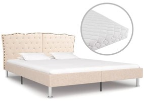 vidaXL Cama com colchão 180x200 cm tecido bege