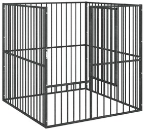 Parque para cães com 4 painéis aço galvanizado preto