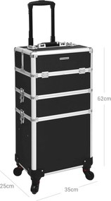 Mala maquilhagem 35 x 68,5 x 25 cm 3 em 1 preto