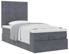 Estrutura de cama otomana com colchões cinza escuro veludo
