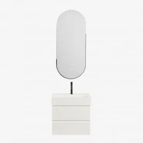 Conjunto De Móvel De Casa De Banho Suspenso Em Madeira E Folha De Freixo Com Lavatório Integrado Ona Branco & Preto Mate, 20 Cm, Com Válvula De Escoam