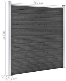 Conjunto de painel de vedação WPC 353x186 cm preto