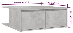 Mesa de centro 80x80x31 cm contraplacado cinzento cimento