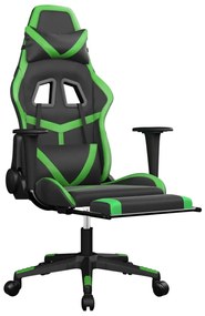 Cadeira gaming c/ apoio pés couro artificial preto e verde