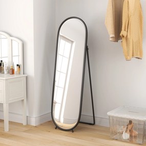 Espelho grande com suporte, espelho oval, moldura em metal preto, com suporte para a entrada, quarto ou vestiário, 40 x 160 cm preto