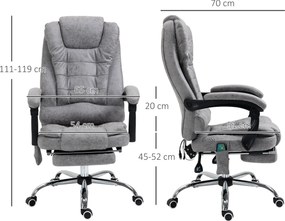 Cadeira de escritório executiva com função de massagem e aquecimento, altura ajustável, encosto reclinável, em tecido de microfibra cinzenta