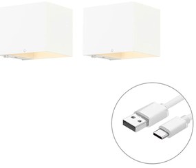 LED Conjunto de 2 Apliques Brancos com Dimmer Recarregável - Joris Moderno