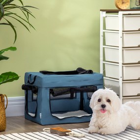 Transportadora para Cães e Gatos Bolsa Portátil e Dobrável para Animais de Estimação Transportadora com 3 Portas e Almofada Suave 48,5x34x34 cm Azul