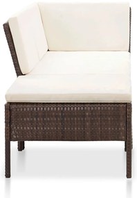 3 pcs conjunto lounge jardim c/ almofadões vime PE castanho