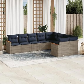 vidaXL 9 pcs conjunto sofás p/ jardim c/ almofadões vime PE cinzento