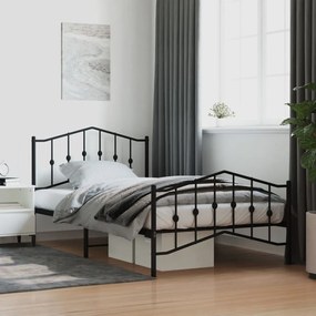 vidaXL Estrutura de cama com cabeceira e pés 107x203 cm metal preto