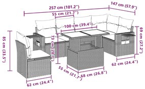 7 pcs conj. sofás jardim com almofadões vime PE cinzento-claro
