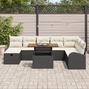 Conjunto de Sofá de Jardim de 9 Peças com Almofadas Preto Rattan Sinté