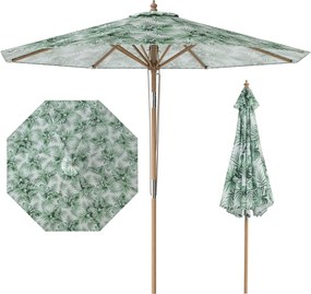 Guarda-sol de jardim de 270 cm (BASE NÃO INCLUIDA), inclinável, com mastro de 8 varas em madeira de faia, teto ventilado e roldanas, para exterior, pá