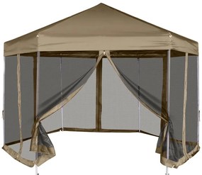 Tenda pop-up hexágono c/paredes 3,6x3,1m 220g/m² cinza-castanho