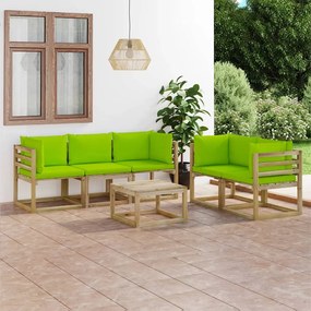6 pcs conjunto lounge de jardim c/ almofadões verde brilhante