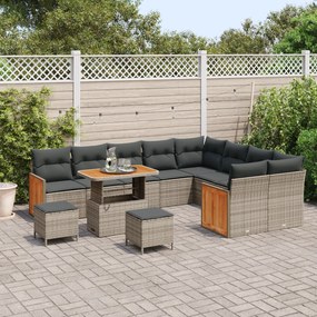 Conjunto de Sofá de Jardim com Almofadas vidaXL de 12 Peças Cinza Ratt