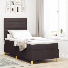Cama Box Spring com Colchão Castanho Escuro 100x200 cm Tecido
