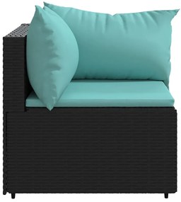 Sofás de canto p/ jardim c/ almofadões 2 pcs vime PE preto