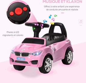Carro de brincar para crianças, veículo para empurrar com baú para brinquedos, buzina, faróis e música, 63,5 x 28 x 36 cm, rosa