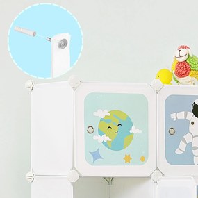 Armário de arrumação para crianças com 15 cubos com portas 31 x 153 x 153 cm branco leitoso, padrão colorido (motivo espacial)