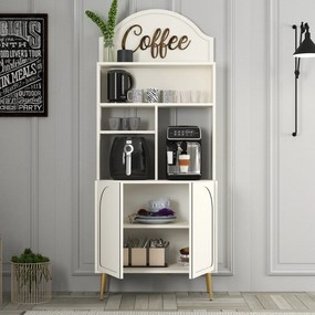 Armário de Cozinha/Sala "Caffè" - Creme e Dourado - 81.3x201x35cm - De