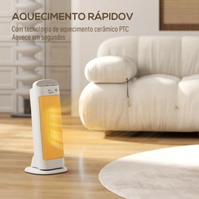 Aquecedor Elétrico de Baixo Consumo 2000W PTC com 4 Modos Termóstato Regulável Oscilação de 55°  20x20x49 cm Branco
