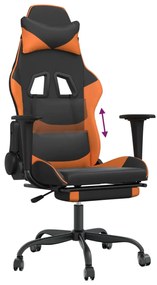 Cadeira gaming c/ apoio p/ pés couro artificial preto e laranja