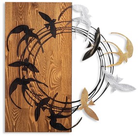 Acessório Decorativo de Parede Spiral Birds – Nogueira e Preto – 58 x