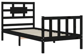 Estrutura de cama com cabeceira 90x200 cm madeira maciça preto