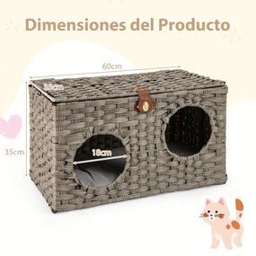 Cama dobrável para gatos  60 cm x 35 cm x 35 cm de interior com almofada macia removível Tampa com fechadura Cinza