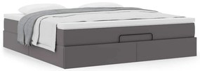 Estrutura de cama otomana com colchão cinza couro falso