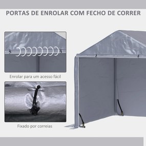 Abrigo Tenda para Ferramentas Bicicletas e Motas 2x2x2m com 1 Porta com Fecho de Correr 1 Cobertura de PE Impermeável Anti-UV Cinza