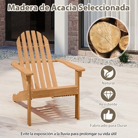 Conjunto de 2 Cadeiras Adirondack para Exterior (MESA NÃO INCLUIDA), 93 x 66 x 86 cm, Madeira Maciça de Acácia, Natural