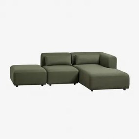 Sofá Modular Chaise Longue Direito De 2 Peças Com Puff Fogler Tecido Pele De Borrego Verde Sálvia - Sklum