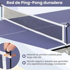 Conjunto de mesa Mesa de pingue-pongue crianças 180 x 90 x 76 cm dobrável com rede 2 raquetes 3 bolas Mesa portátil para uso interior e exterior Azul