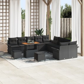 Conjunto de Sofá de Jardim de 13 Peças com Almofadas Preto Vime Acácia
